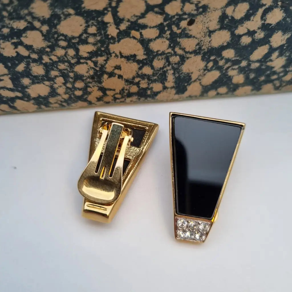 Pendientes de joyería dorada NOS para mujer pendientes vintage clip negros