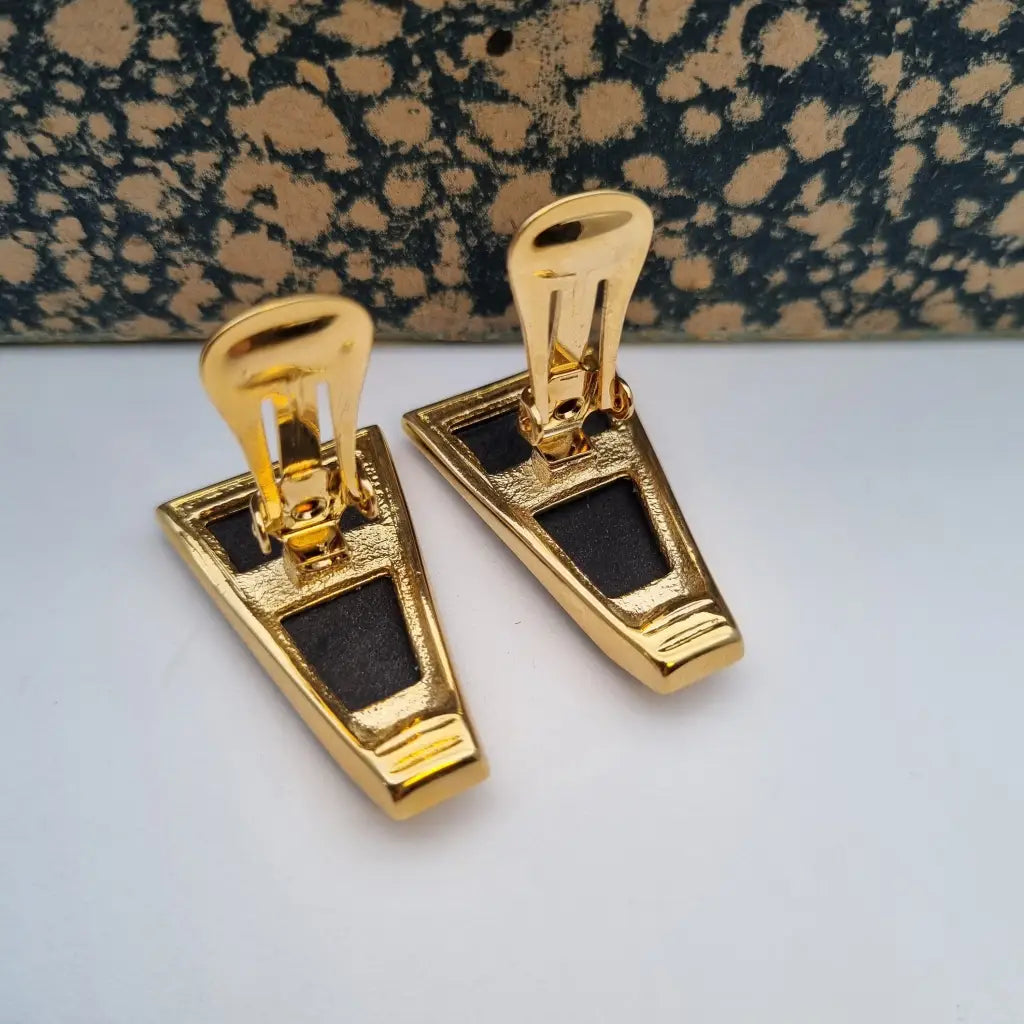 Pendientes de joyería dorada NOS para mujer pendientes vintage clip negros