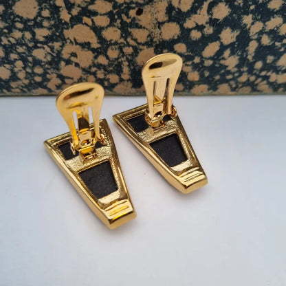 Pendientes de joyería dorada NOS para mujer pendientes vintage clip negros