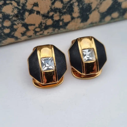 Pendientes de joyería dorada NOS para mujer pendientes vintage clip negros