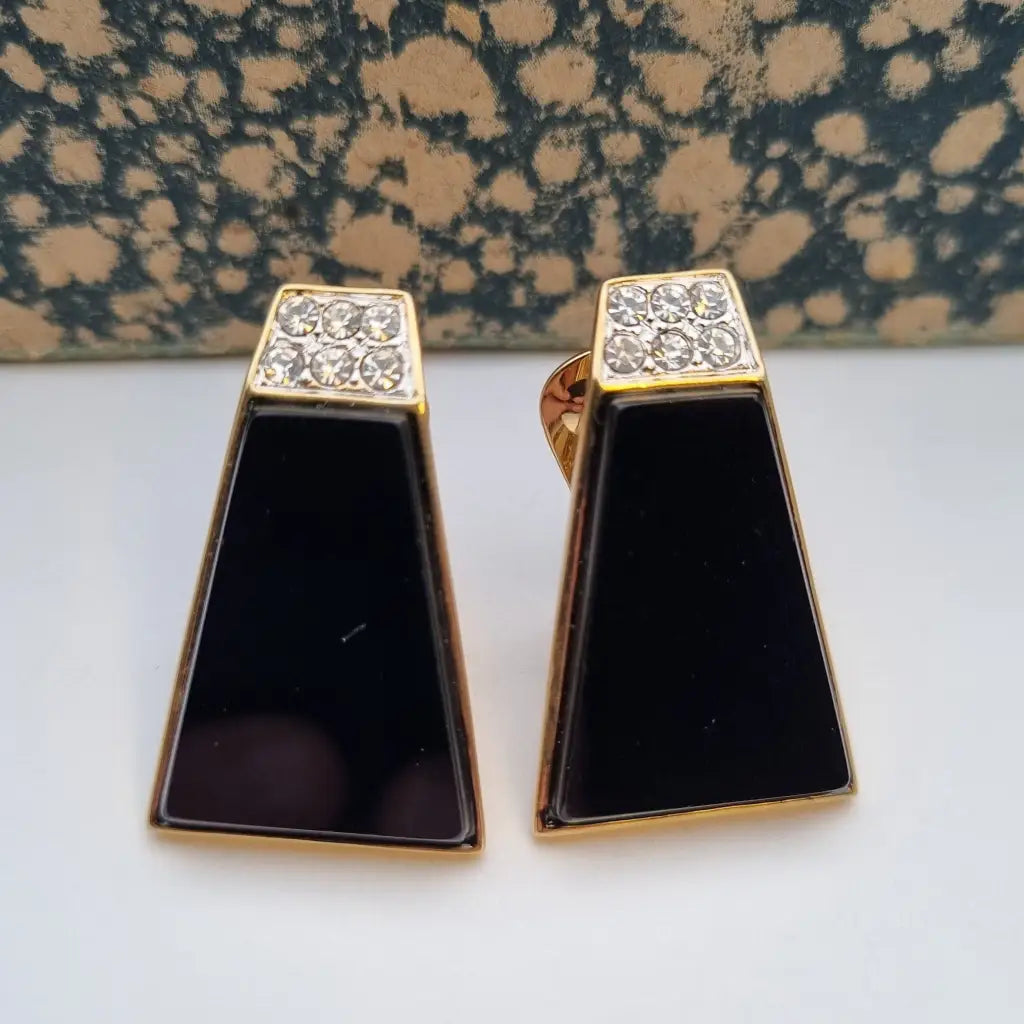 Pendientes de joyería dorada NOS para mujer pendientes vintage clip negros