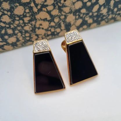 Pendientes de joyería dorada NOS para mujer pendientes vintage clip negros