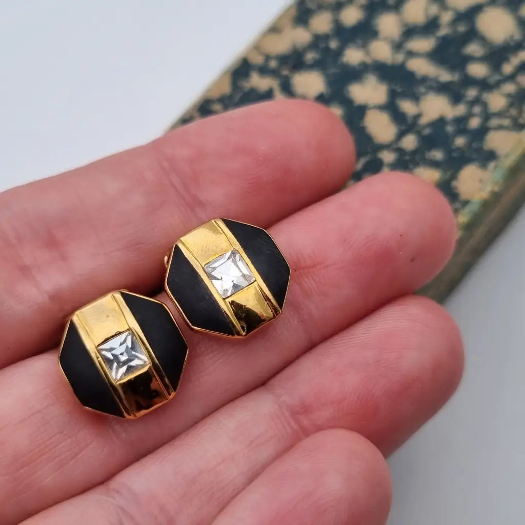 Pendientes de joyería dorada NOS para mujer pendientes vintage clip negros