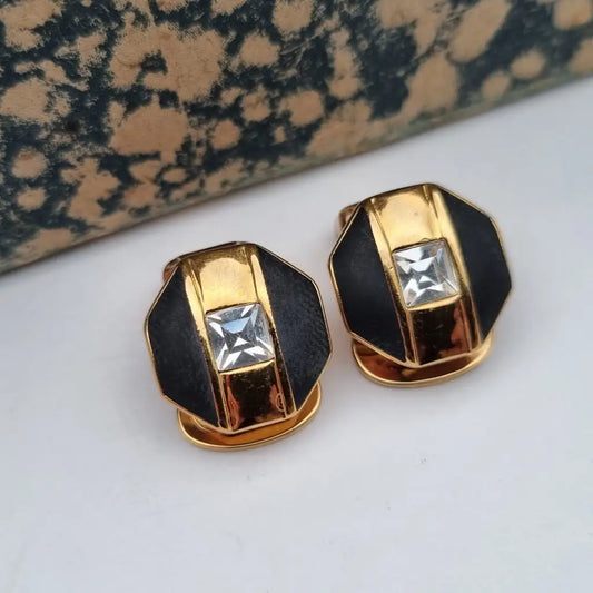 Pendientes de joyería dorada NOS para mujer pendientes vintage clip negros