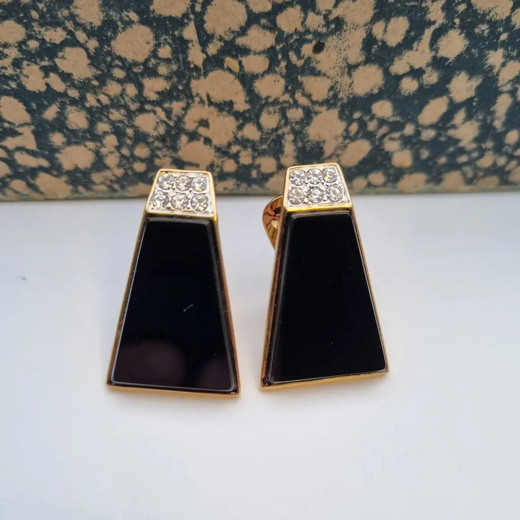 Pendientes de joyería dorada NOS para mujer pendientes vintage clip negros