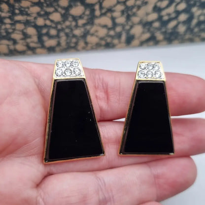 Pendientes de joyería dorada NOS para mujer pendientes vintage clip negros