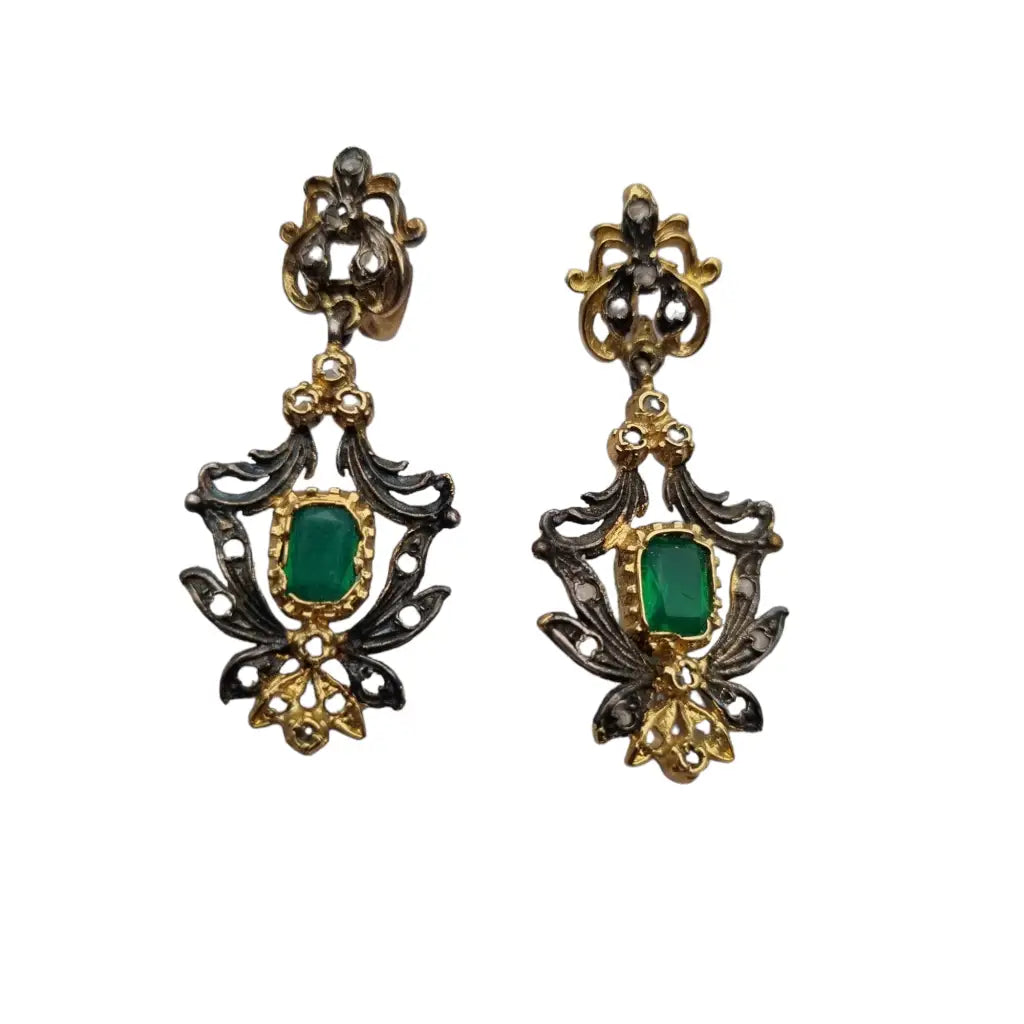 Pendientes lágrima de estilo Victorianos plata vistas oro y piedra