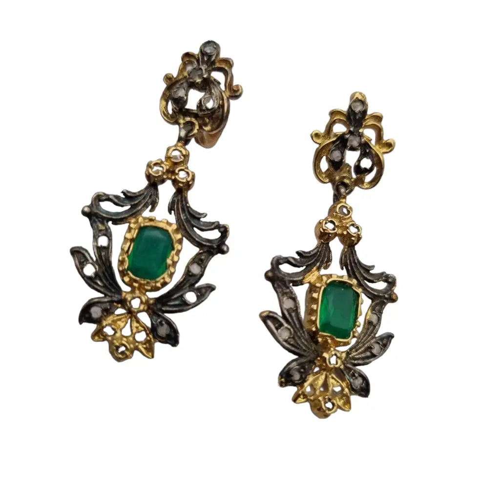 Pendientes lágrima de estilo Victorianos plata vistas oro y piedra