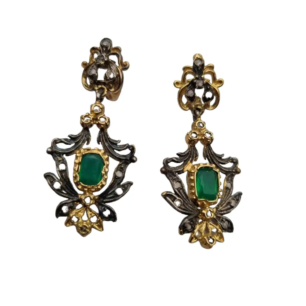 Pendientes lágrima de estilo Victorianos plata vistas oro y piedra