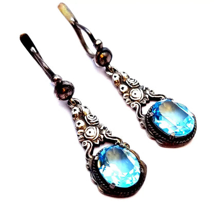 Pendientes de plata Art Nouveau pendientes lágrima 925. piedra azul