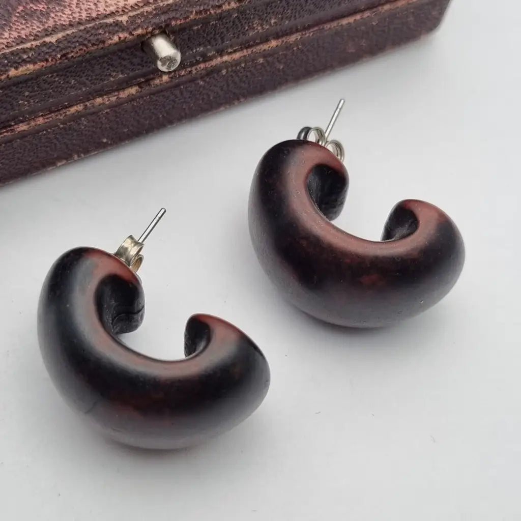 Pendientes de medio aro voluminosos con aspecto madera pendientes vintage