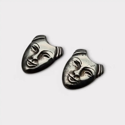 Pendientes de plata con caras estilo máscara diseño artístico vintage hechos