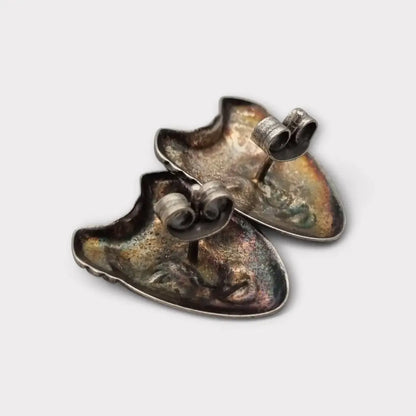 Pendientes de plata con caras estilo máscara diseño artístico vintage hechos