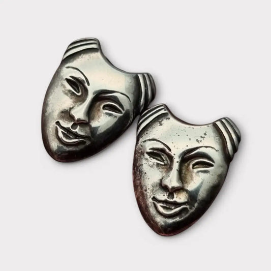 Pendientes de plata con caras estilo máscara diseño artístico vintage hechos