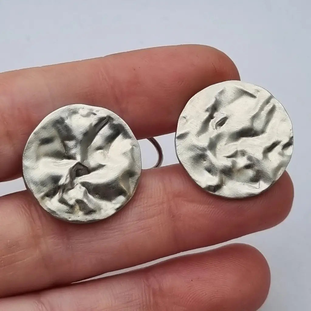 Pendientes de Plata Vintage Joyería J. Roca Textura Martillada Años 90-2000