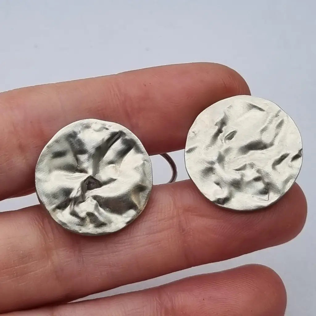 Pendientes de Plata Vintage Joyería J. Roca Textura Martillada Años 90-2000