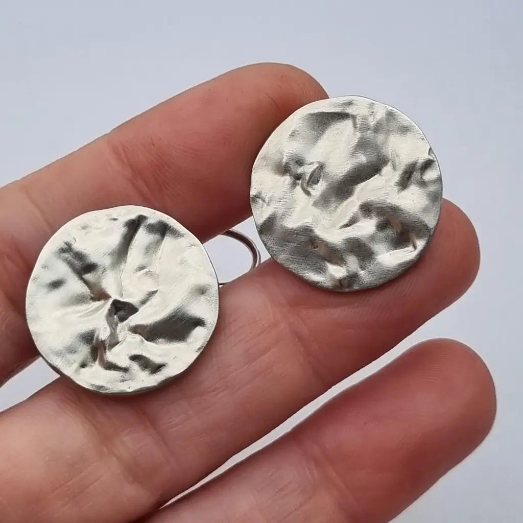 Pendientes de Plata Vintage Joyería J. Roca Textura Martillada Años 90-2000