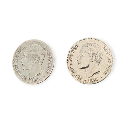 Pendientes plata vintage de monedas Alfonso XII 1880 en plata.