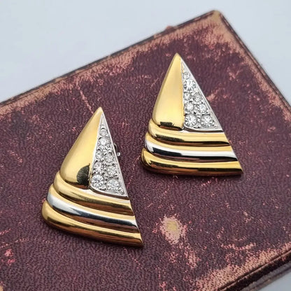 Pendientes triangulares de pedrería blanca con clip joyería moda,