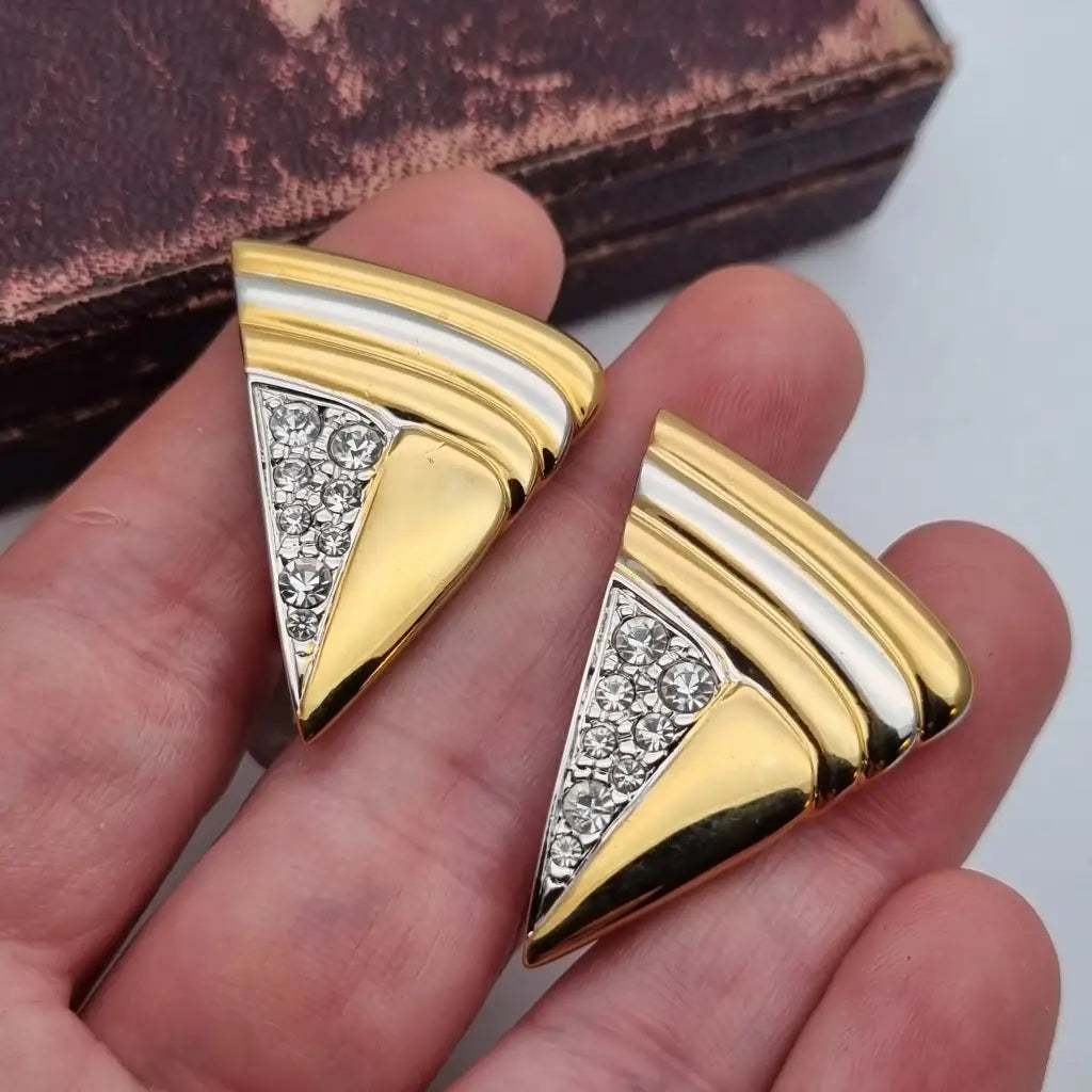 Pendientes triangulares de pedrería blanca con clip joyería moda,