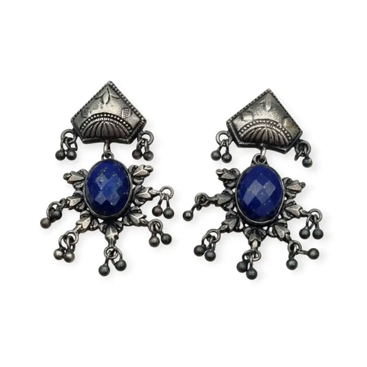 Pendientes tribales artesanales en plata con piedra azul estilo boho