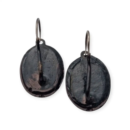 Pendientes Victorianos de camafeo negro en vulcanita joyería luto con cierre