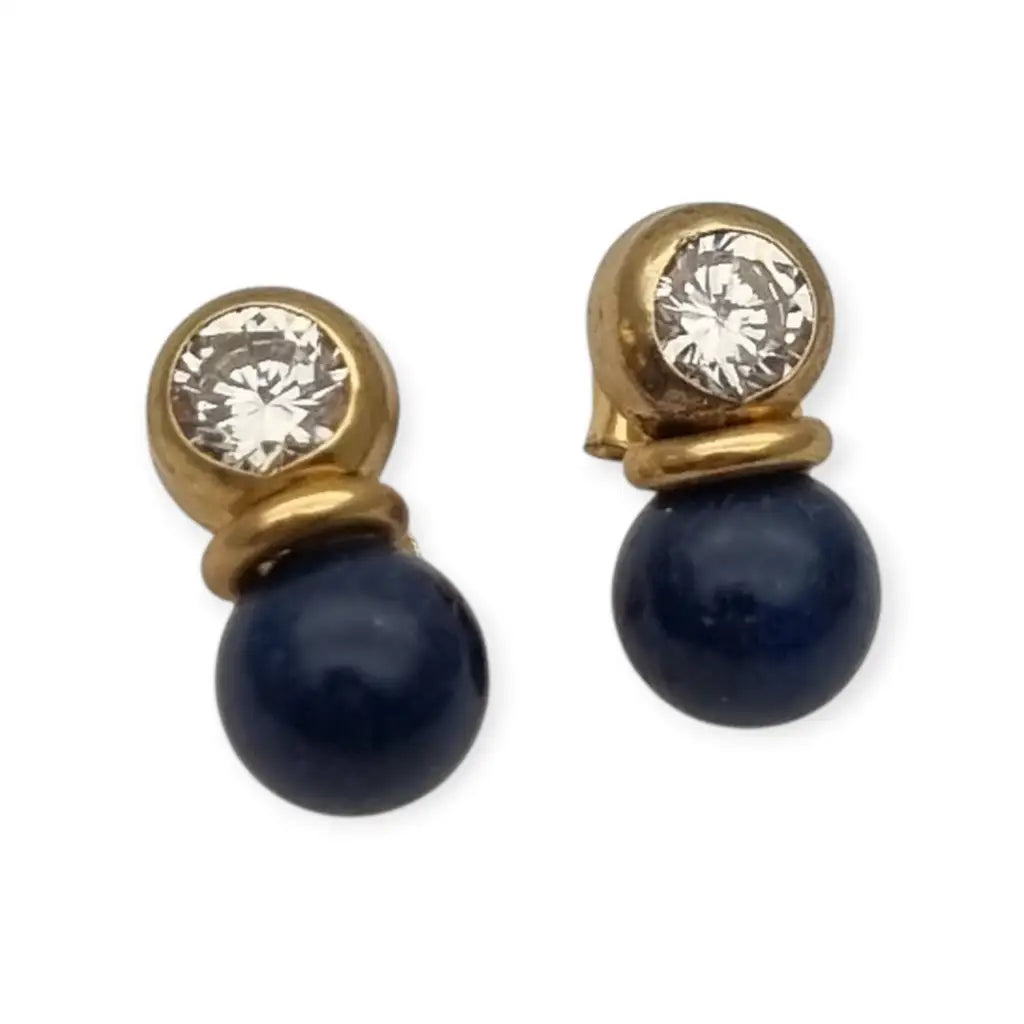 Pendientes vintage chapados en oro con cristal brillante y cuentas azules