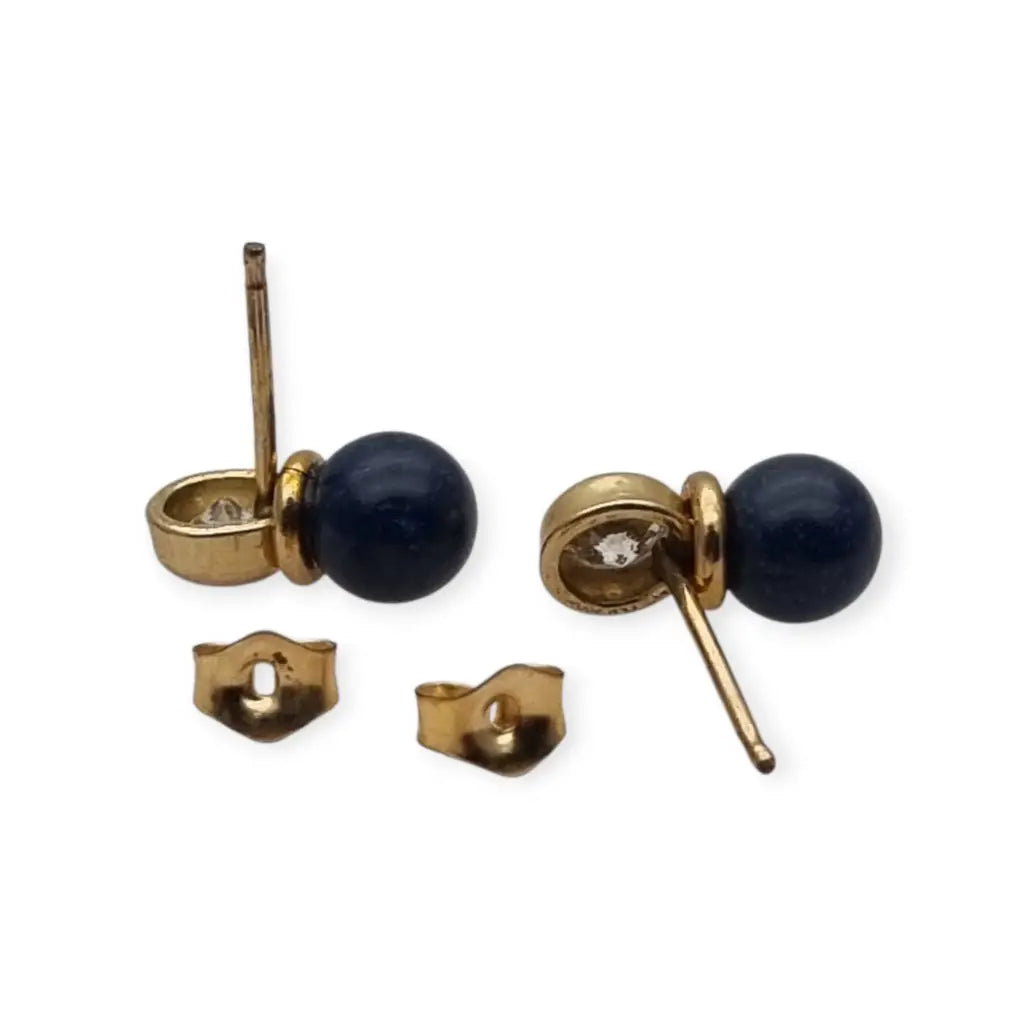 Pendientes vintage chapados en oro con cristal brillante y cuentas azules