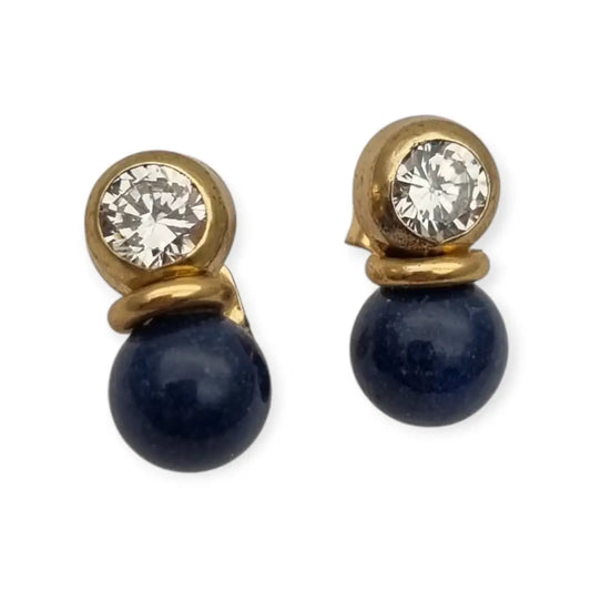Pendientes vintage chapados en oro con cristal brillante y cuentas azules
