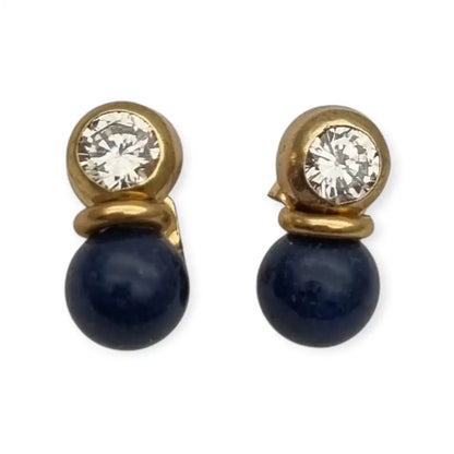 Pendientes vintage chapados en oro con cristal brillante y cuentas azules