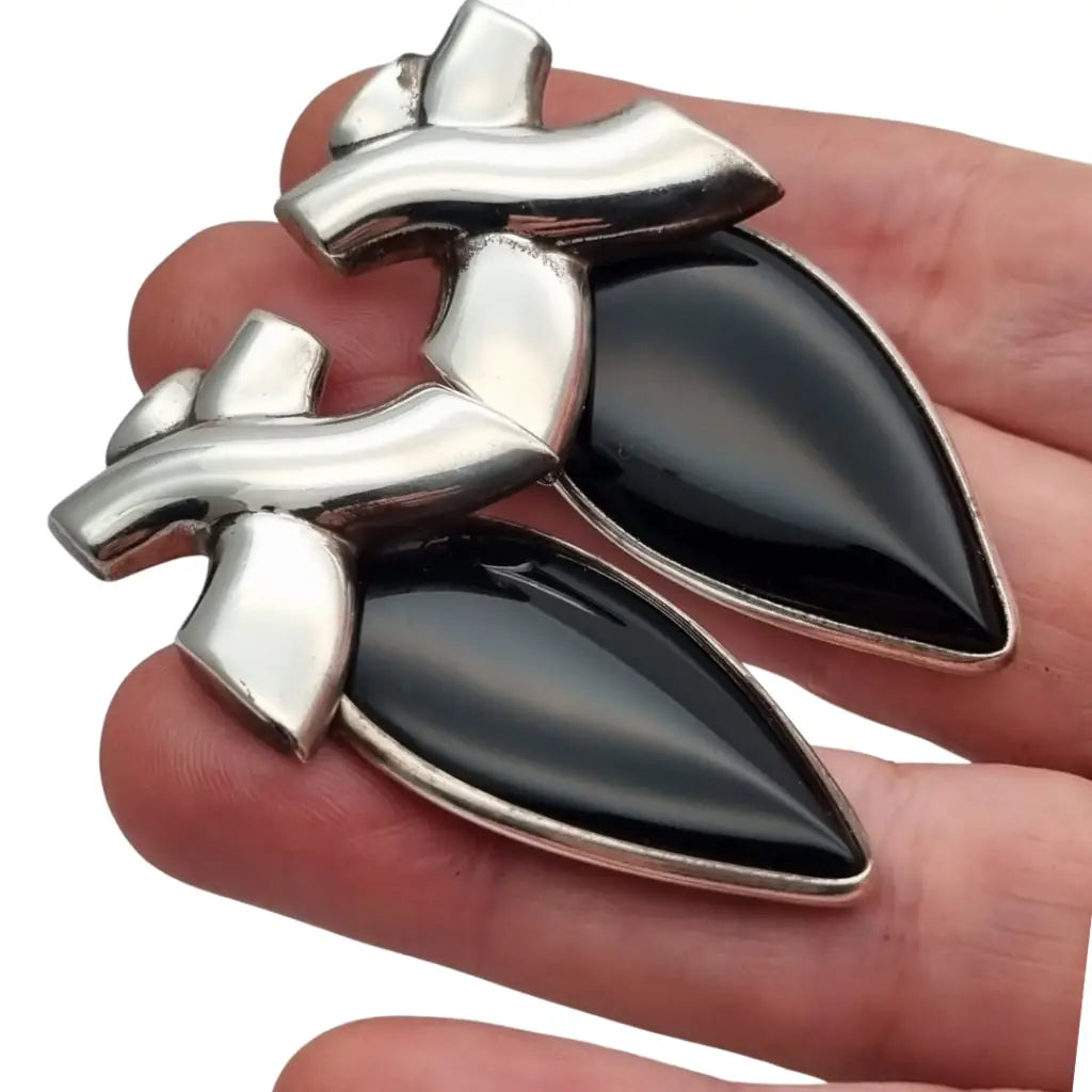 Pendientes vintage de diseño en plata 925 con ónix negro joyeria geométrica