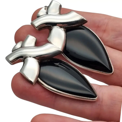 Pendientes vintage de diseño en plata 925 con ónix negro joyeria geométrica