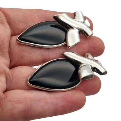 Pendientes vintage de diseño en plata 925 con ónix negro joyeria geométrica
