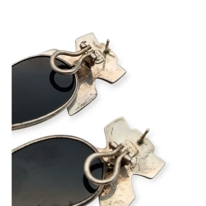 Pendientes vintage de diseño en plata 925 con ónix negro joyeria geométrica