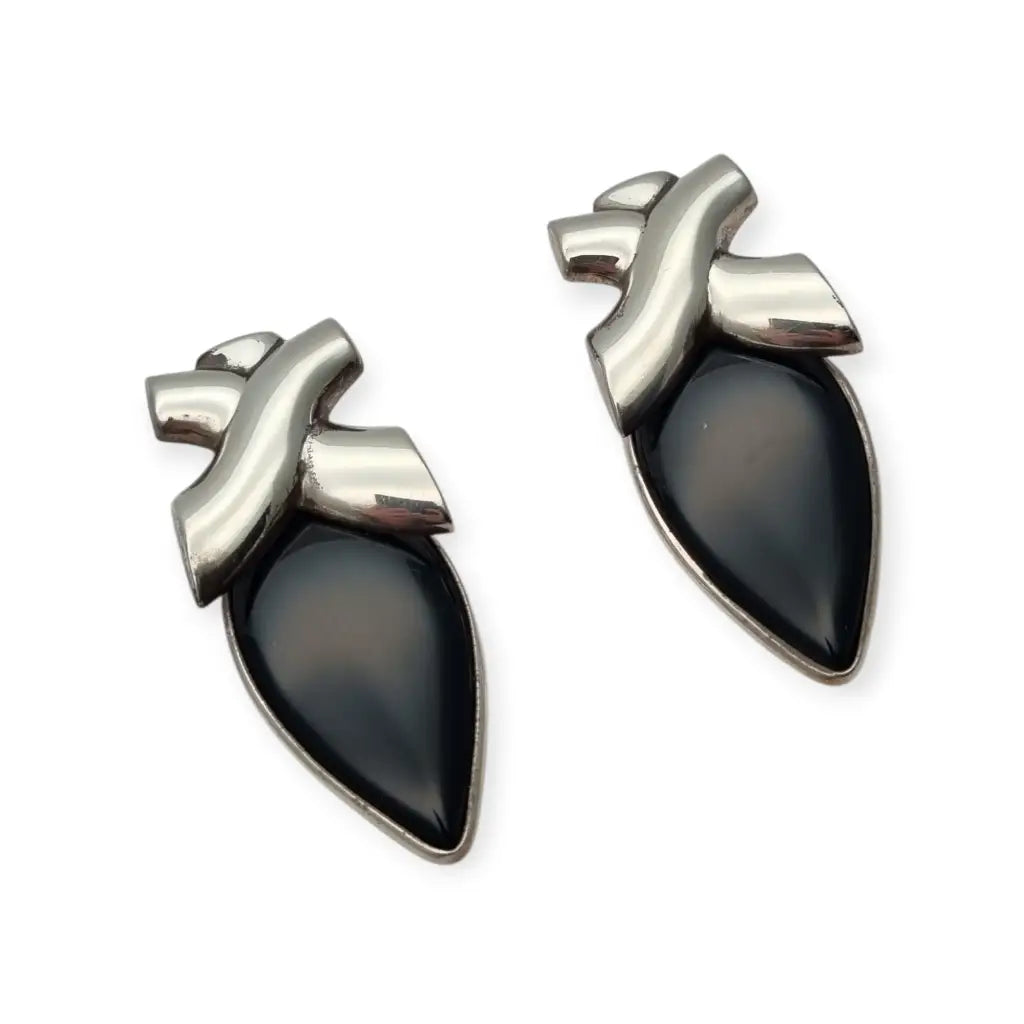 Pendientes vintage de diseño en plata 925 con ónix negro joyeria geométrica
