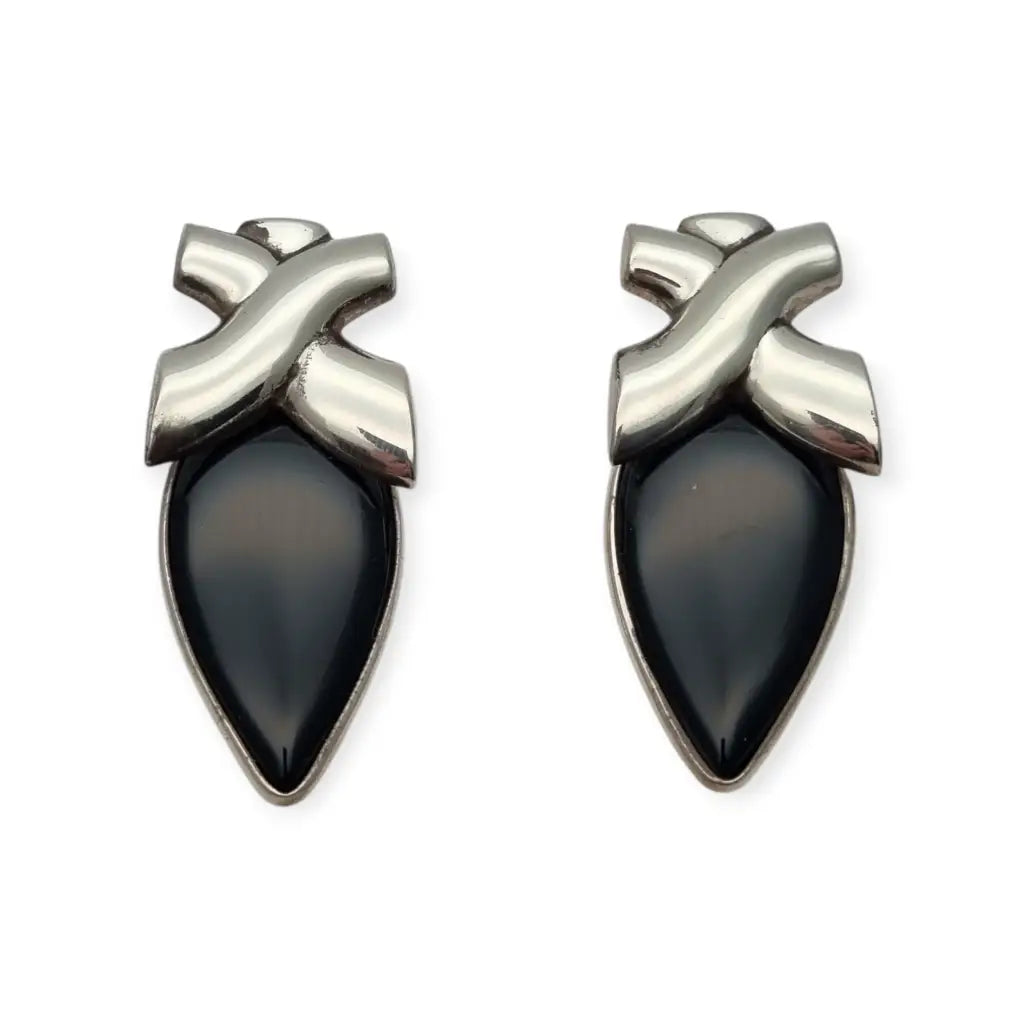 Pendientes vintage de diseño en plata 925 con ónix negro joyeria geométrica
