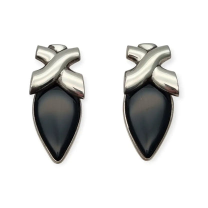 Pendientes vintage de diseño en plata 925 con ónix negro joyeria geométrica