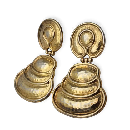 Pendientes vintage grandes en plata dorada 925 con acabado martelé y diseño