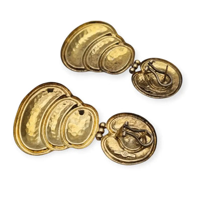 Pendientes vintage grandes en plata dorada 925 con acabado martelé y diseño