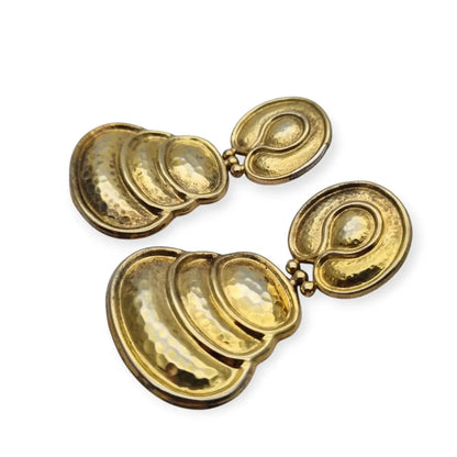 Pendientes vintage grandes en plata dorada 925 con acabado martelé y diseño