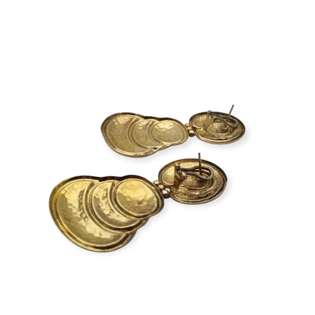 Pendientes vintage grandes en plata dorada 925 con acabado martelé y diseño