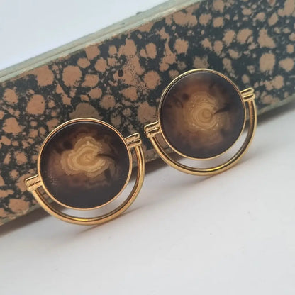 Pendientes vintage NOS grandes y redondos de los años 80 marrones dorados