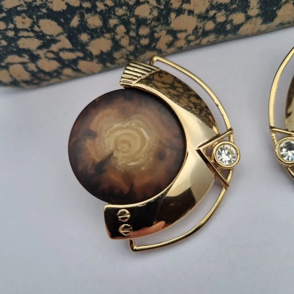 Pendientes vintage nos grandes y redondos de los años 80 marrones dorados,