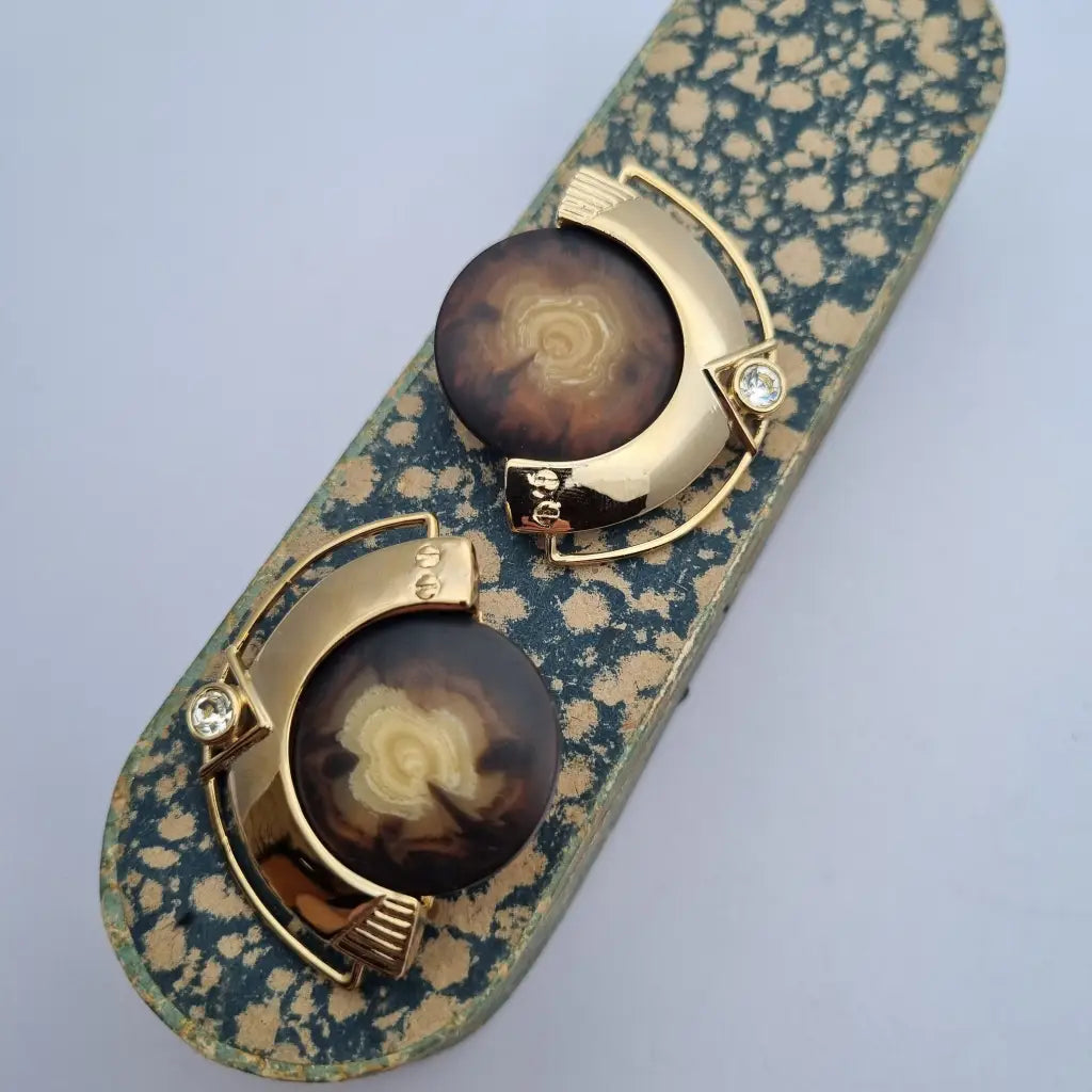 Pendientes vintage nos grandes y redondos de los años 80 marrones dorados,