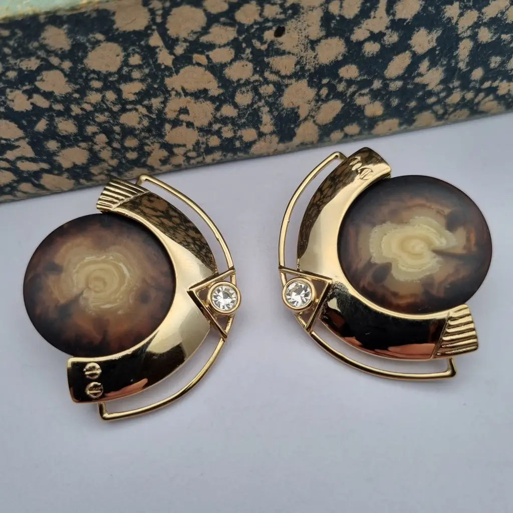Pendientes vintage nos grandes y redondos de los años 80 marrones dorados,
