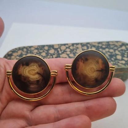 Pendientes vintage NOS grandes y redondos de los años 80 marrones dorados