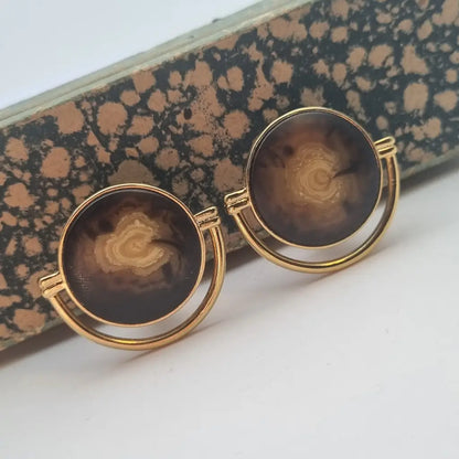 Pendientes vintage NOS grandes y redondos de los años 80 marrones dorados