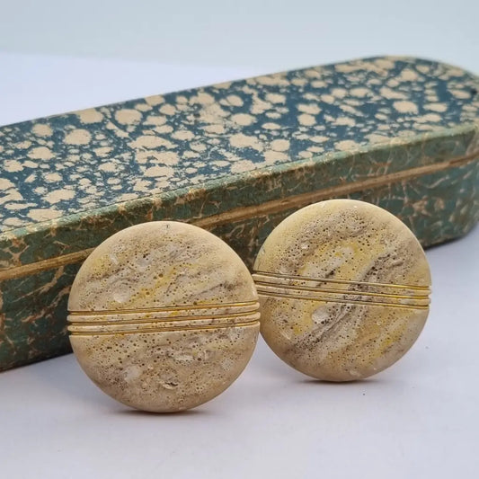 Pendientes vintage NOS grandes y redondos de los años 80 marrones dorados