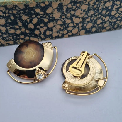 Pendientes vintage nos grandes y redondos de los años 80 marrones dorados,
