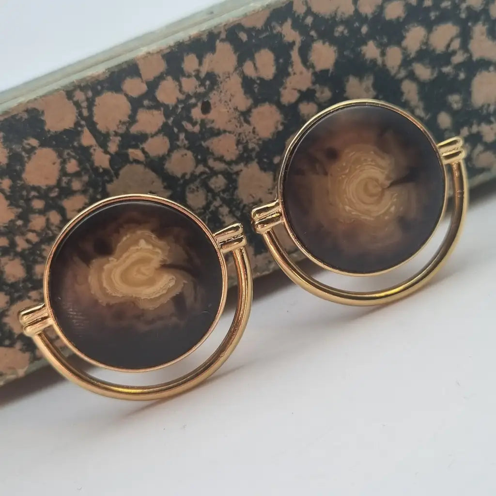 Pendientes vintage NOS grandes y redondos de los años 80 marrones dorados